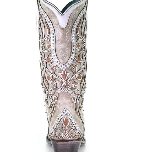 Corral White Overlay with Studs & Crystals Cowhide Leather Boots - Picture 3 of 6